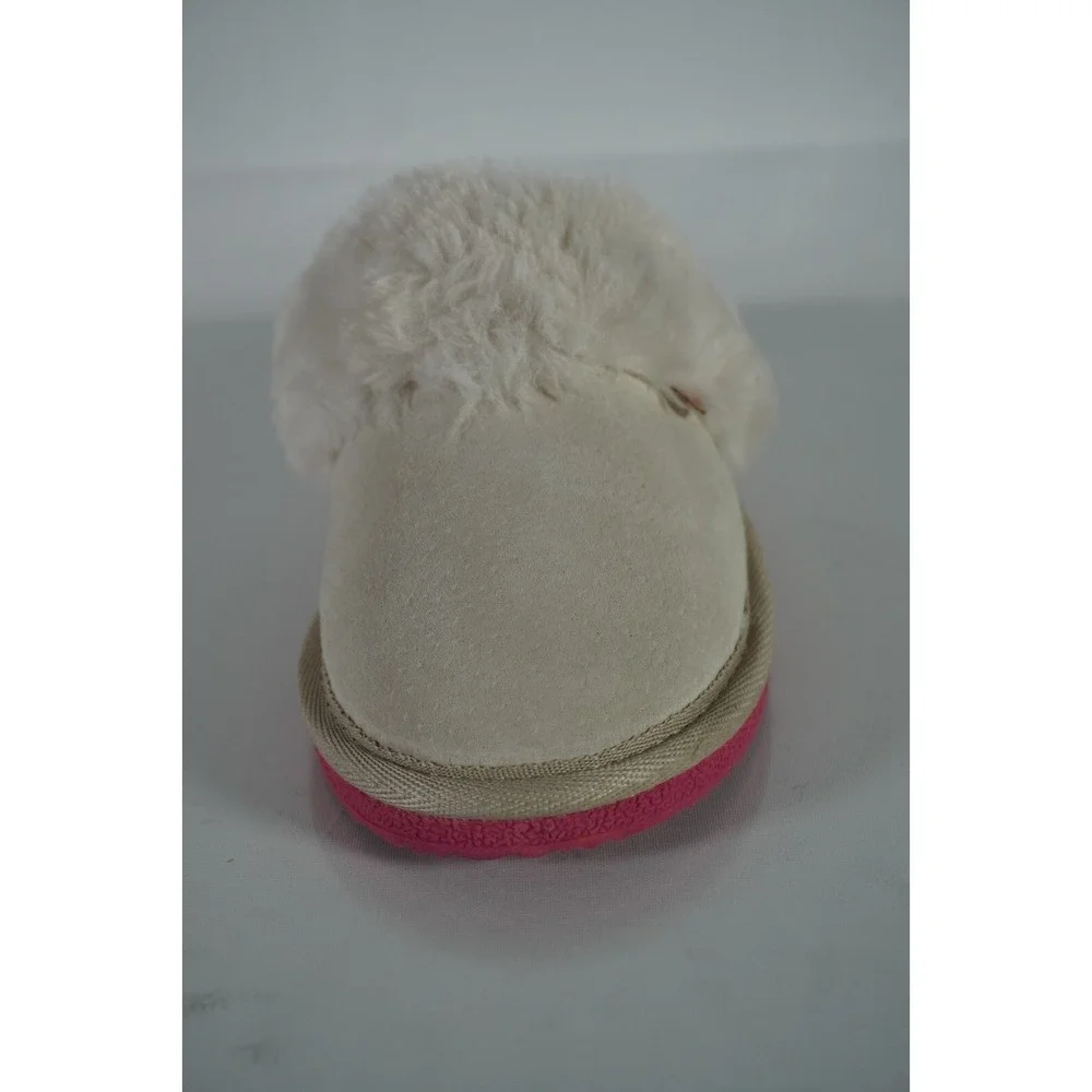 Girls LAMO Cozy Slippers Light Grey with Pink Soles Size Small 12C Warm Faux Fur